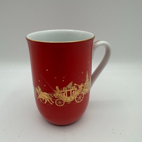 Gibson Greeting Card OTAGIRI Christmas Porcelain Mugs Red Gold Etching Japan - Picture 1 of 8
